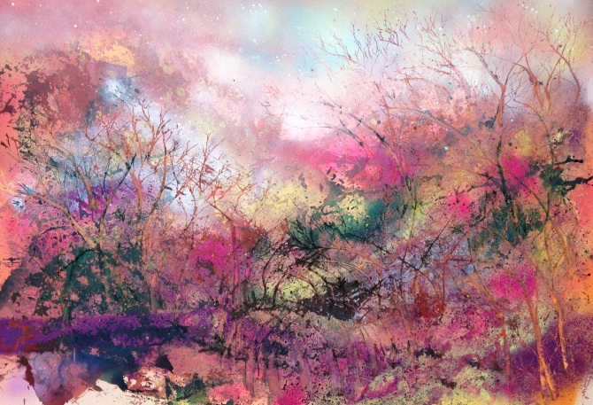 LANDSCAPE IN AUTUMN - 2012, spray paint and acrylic on Daler board
