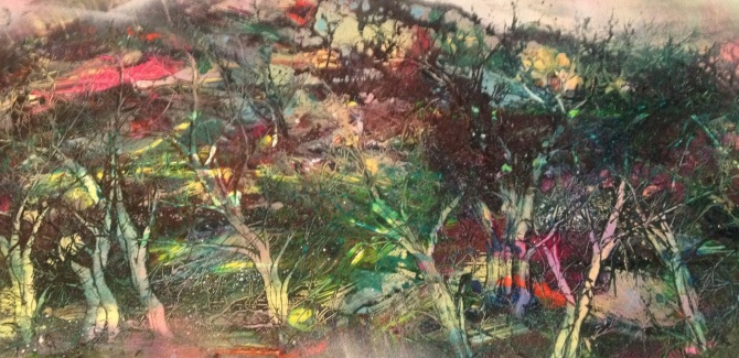 THE FOREST - 2012, acrylic and spray paint on card
